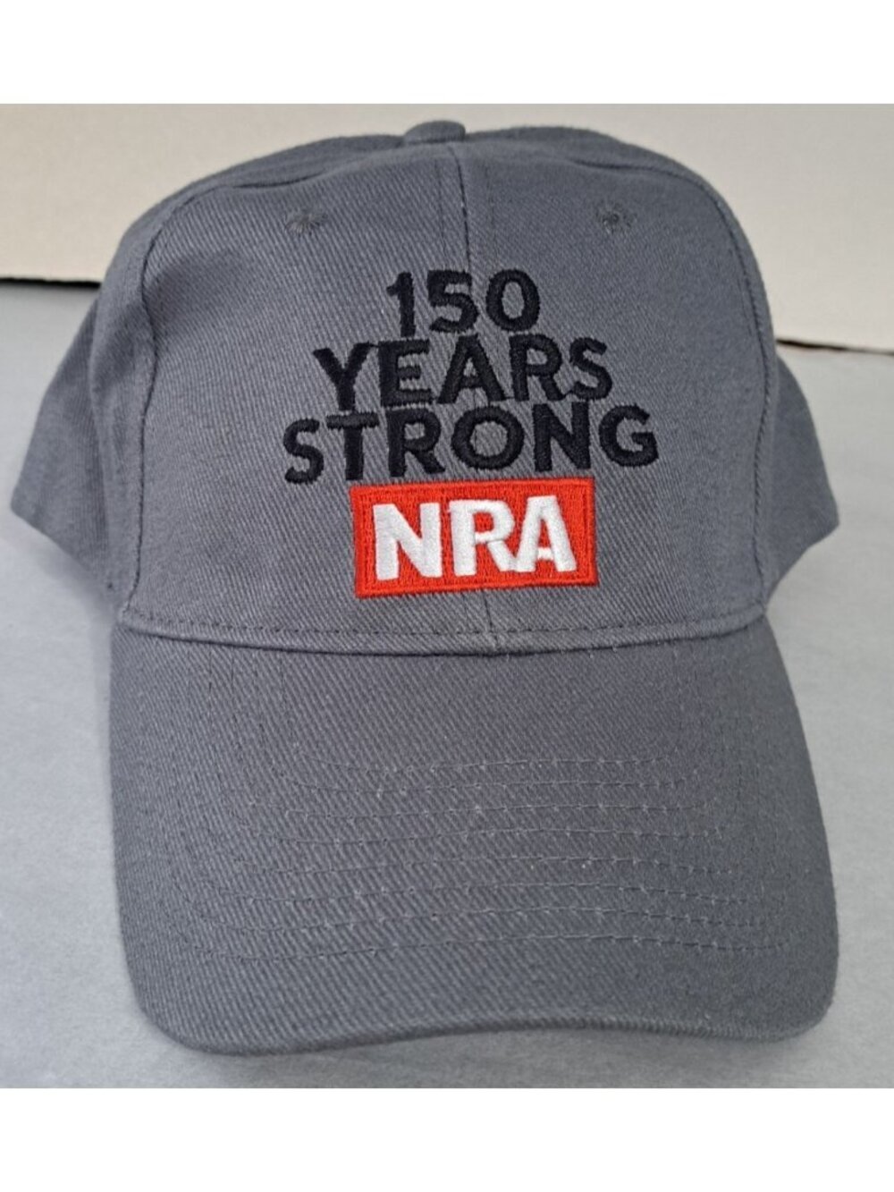 NRA 150 Years Strong OSFA Gray Baseball Hat Cap Adjustable Strap National Rifle